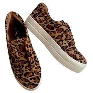 EUC J/SLIDES Leather Calf Hair Heidi Slip-On
Sneaker Flats Animal Print Size 6.5